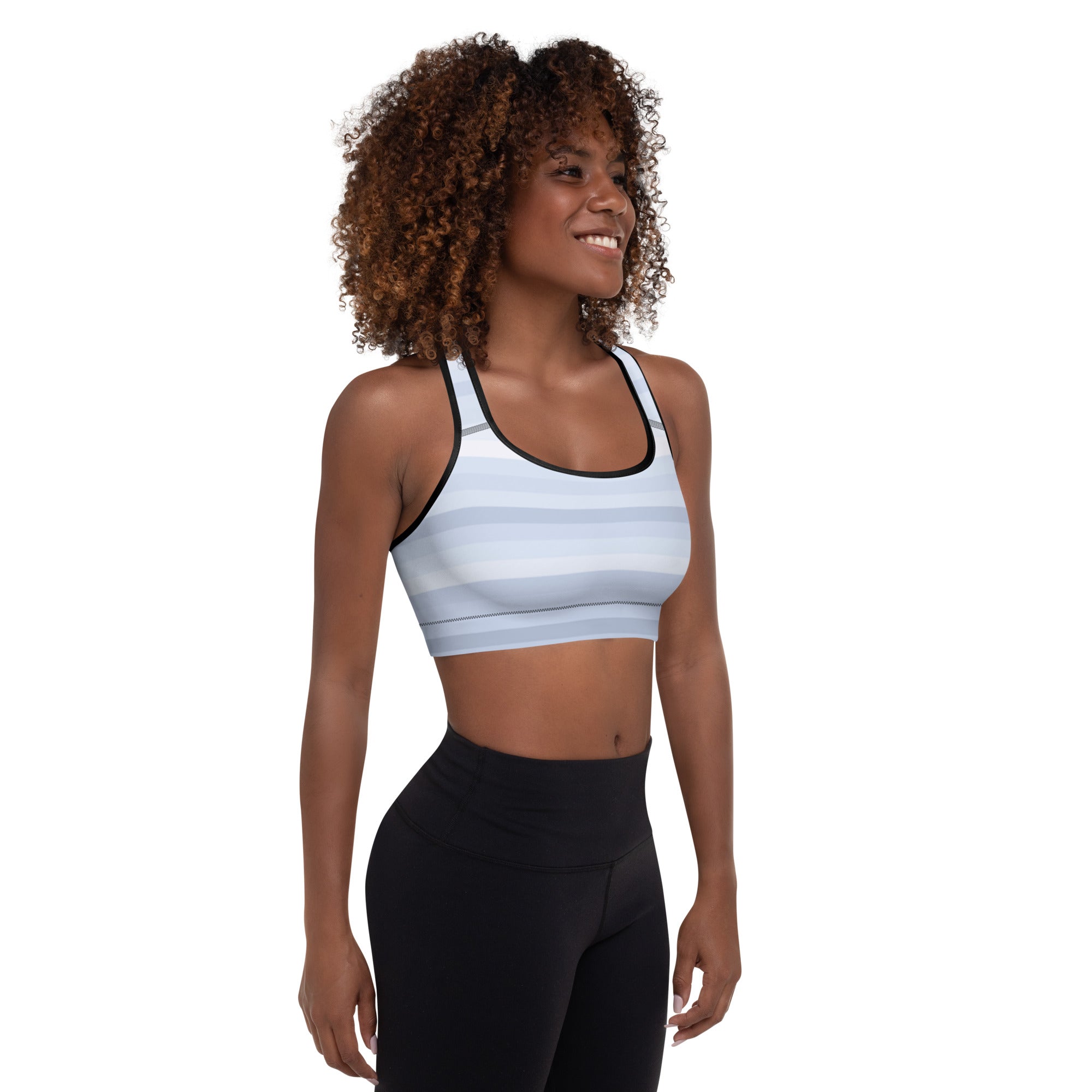 a woman wearing a Sweetest Paw Padded Sports Bra Stripe.