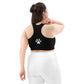 the back view of a woman wearing a Sweetest Paw Sports Bra Black.