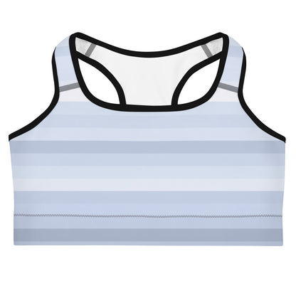 a Sweetest Paw blue and white striped Sports Bra Stripes top.