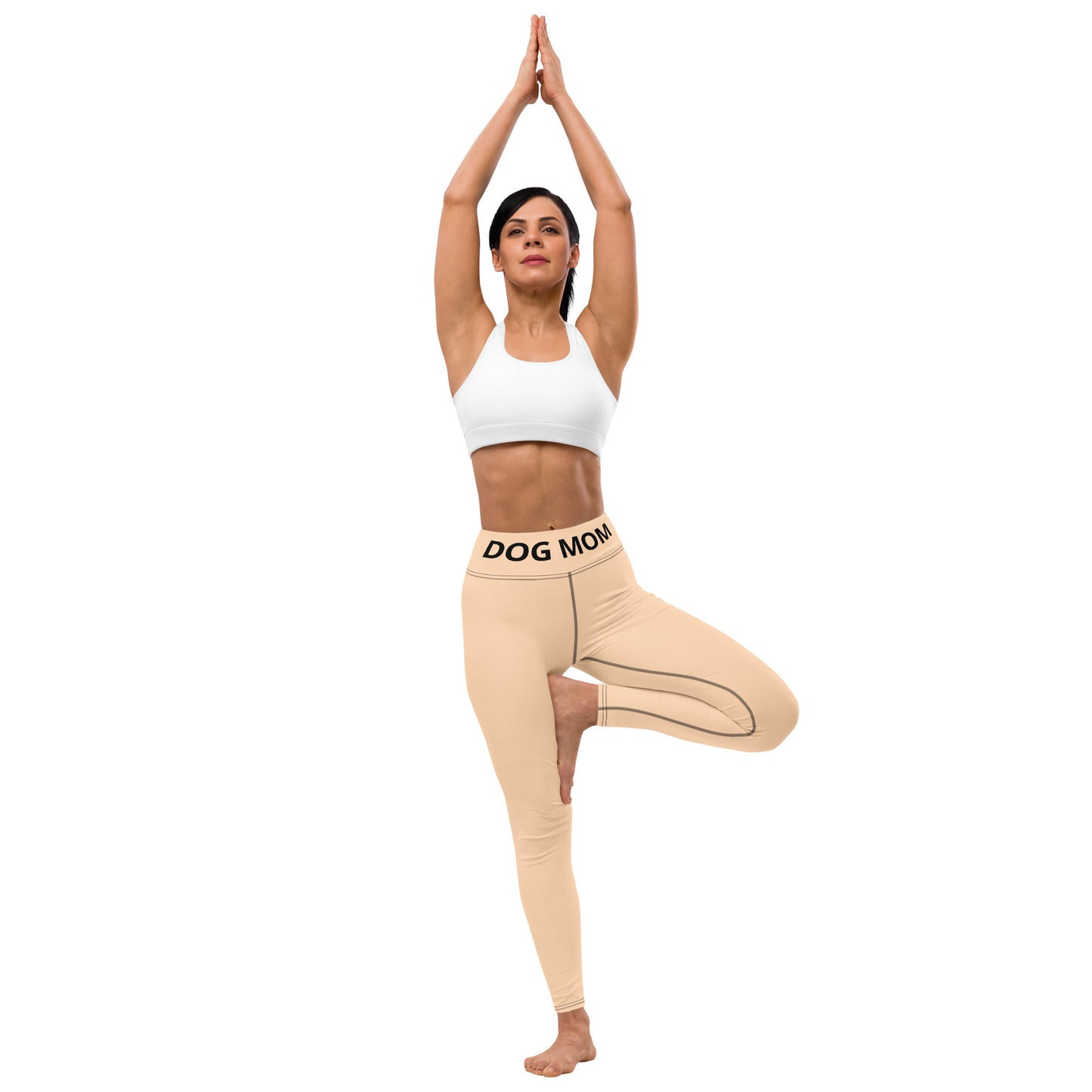 a woman doing yoga in a beige tank top and Sweetest Paw Yoga Leggings Peach.