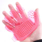 a person holding a Sweetest Paw pink Pet Grooming Brush Glove.
