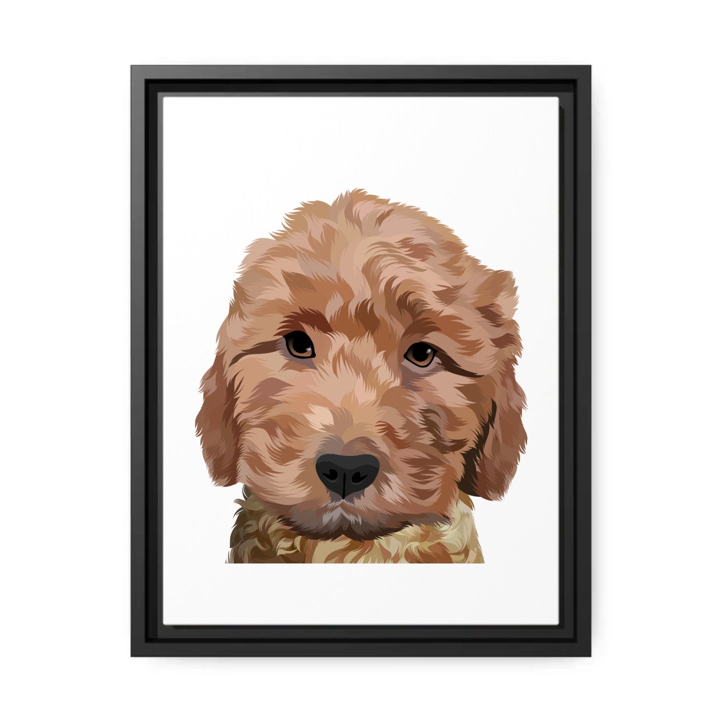 A printify framed dog print featuring Matte Canvas and Black Frame.