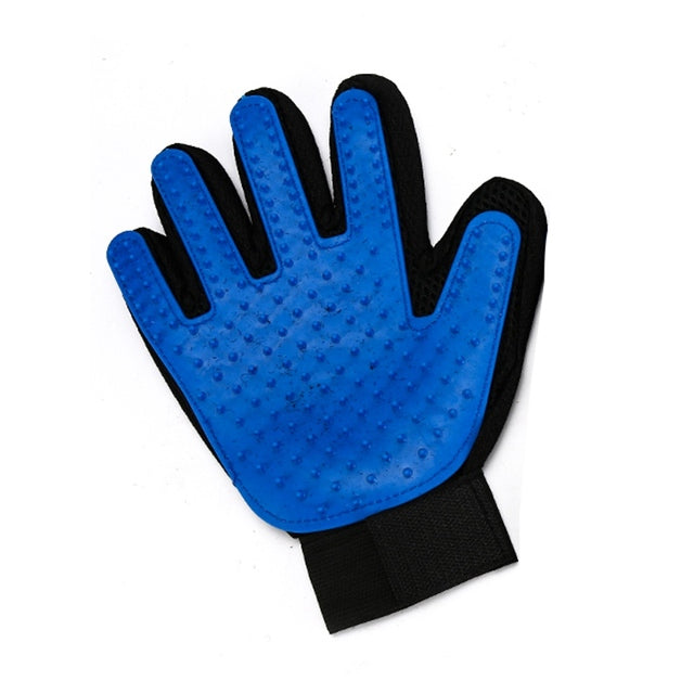 a Sweetest Paw blue Pet Grooming Brush Glove on a white background.
