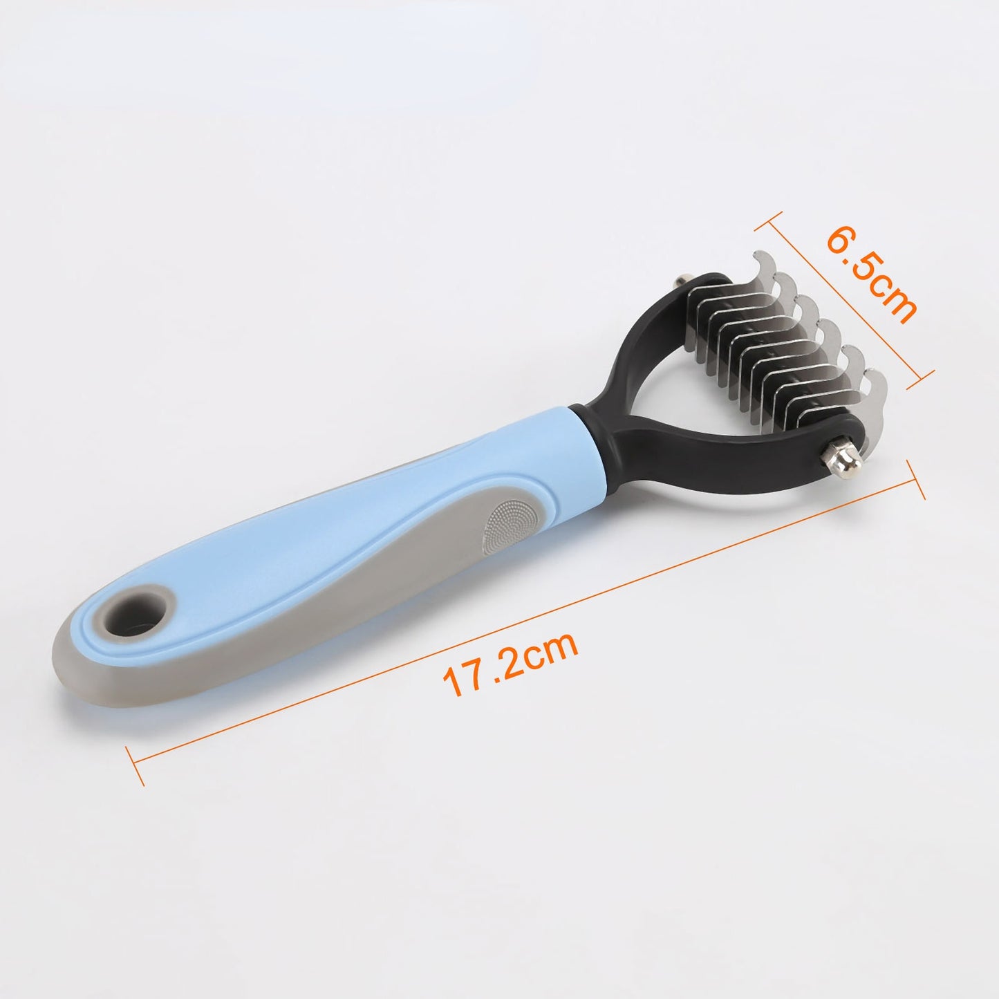 A Sweetest Paw Dog Comb Pet Hair Removal Comb with measurements.